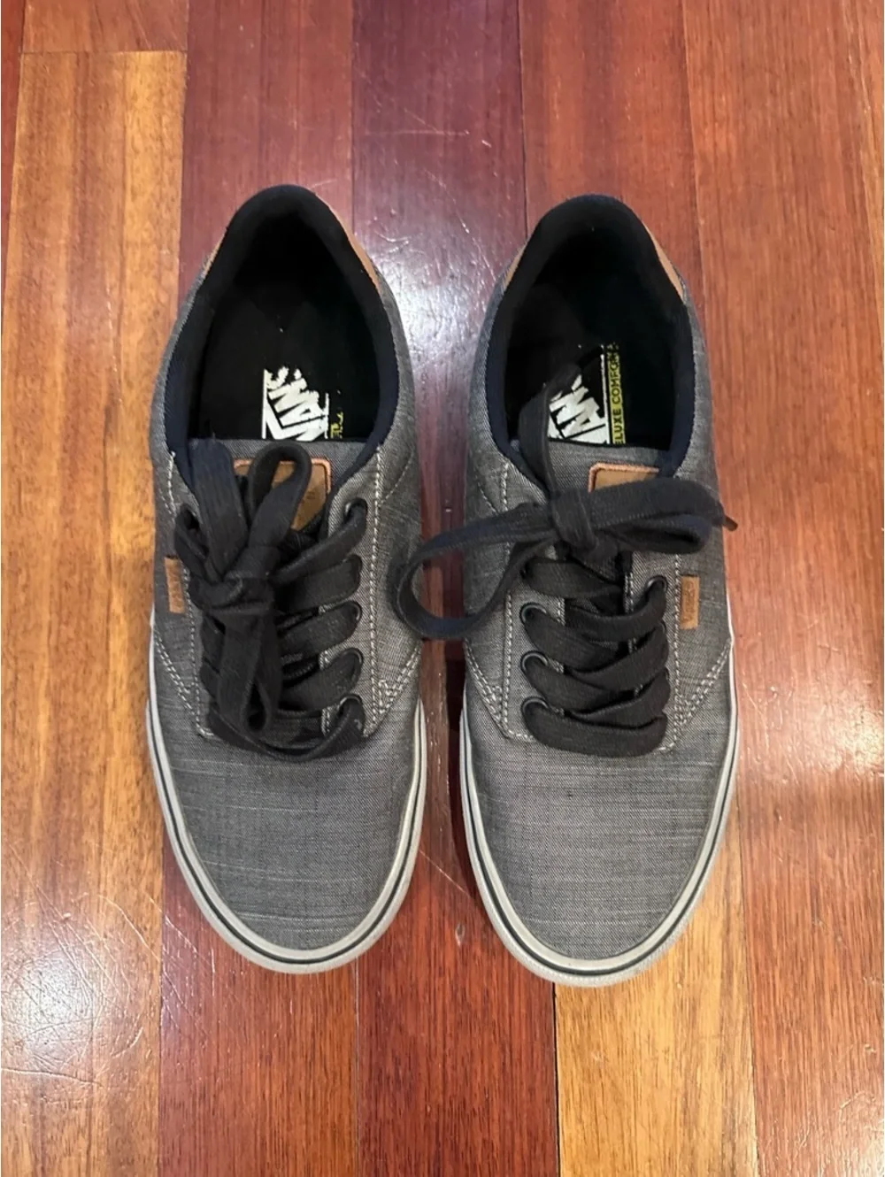 Vans Gray Canvas Low-Top Sneakers with Tan Heel Tab
